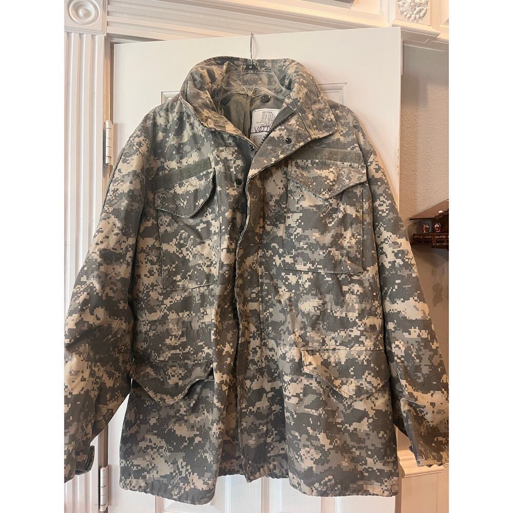 US Military Digital Camo Hooded Jacket Men M Field Coat Universal Pattern Stains